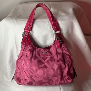 Vintage Coach Signature C Canvas/Leather Dark Pink Shoulder Bag GUC